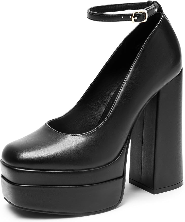 DREAM PAIRS Women's Platform High Heels Closed Toe Chunky Block Pumps Square Toe Ankle Strap Dres... | Amazon (US)