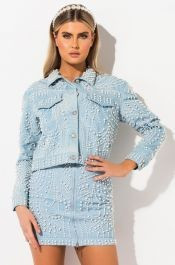 AZALEA WANG PEARL EMBELLISHED DENIM JACKET | AKIRA