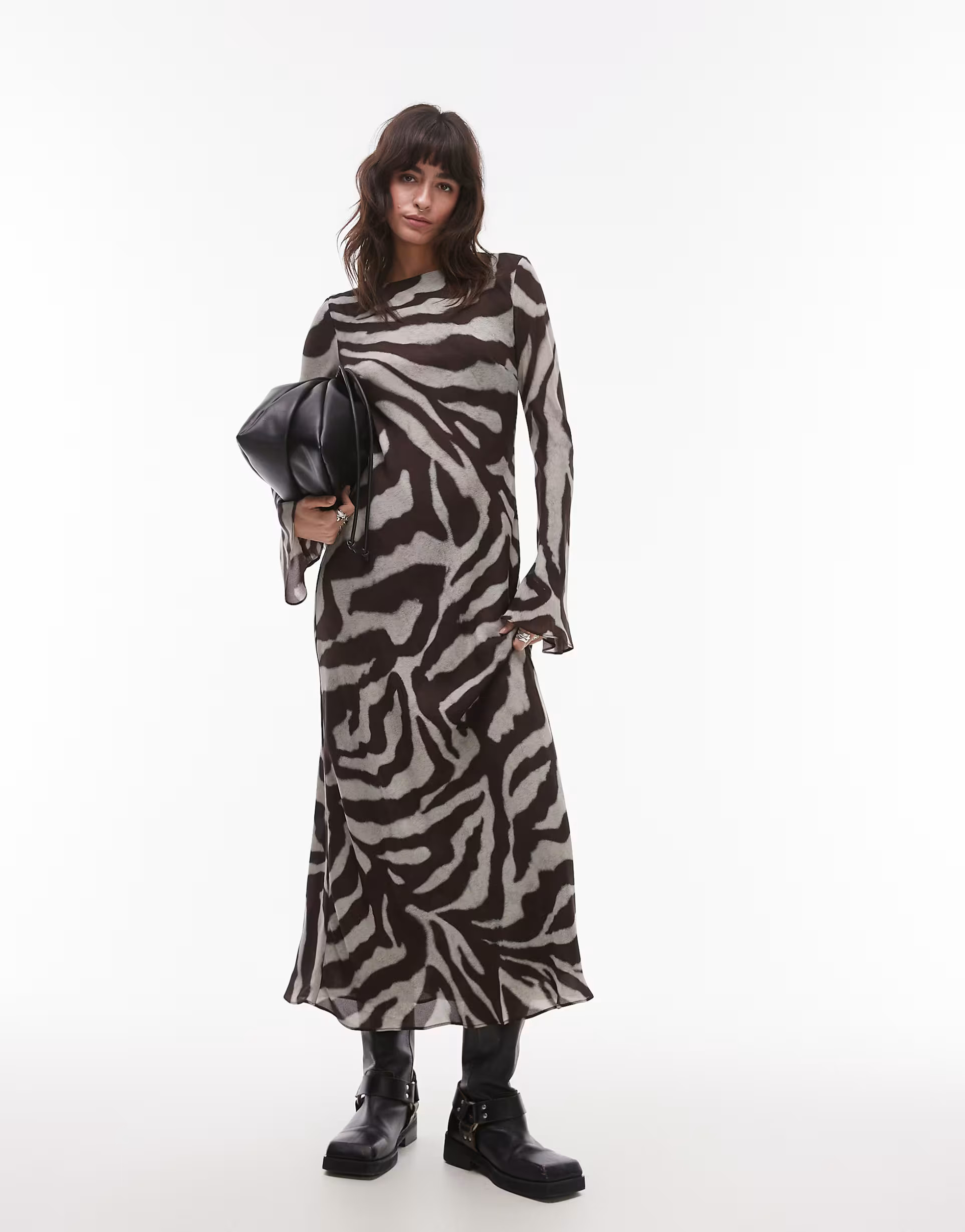 Mango bell sleeve maxi dress in zebra print | ASOS (Global)