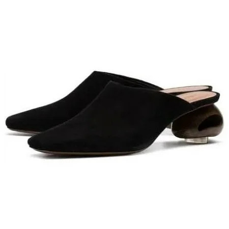 Neous Sobralia Black Suede Mules Low Block Heel Pointed Toe Slip On Dress Pumps (Black 6) | Walmart (US)
