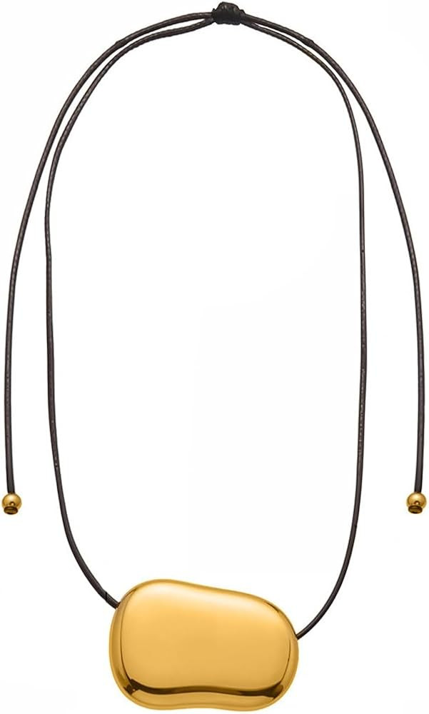 Chunky Gold Pebble Pendant Necklace For Women, Boho Minimalist Bean Heart Pendant Adjustable Blac... | Amazon (US)