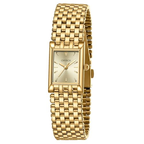 CNYXCN Gold Watches for Women Luxury Fashion Square Ladies Quartz Wrist Watch with Stainless Steel Band,Bracelet Adjustment Tool Included | Amazon (US)