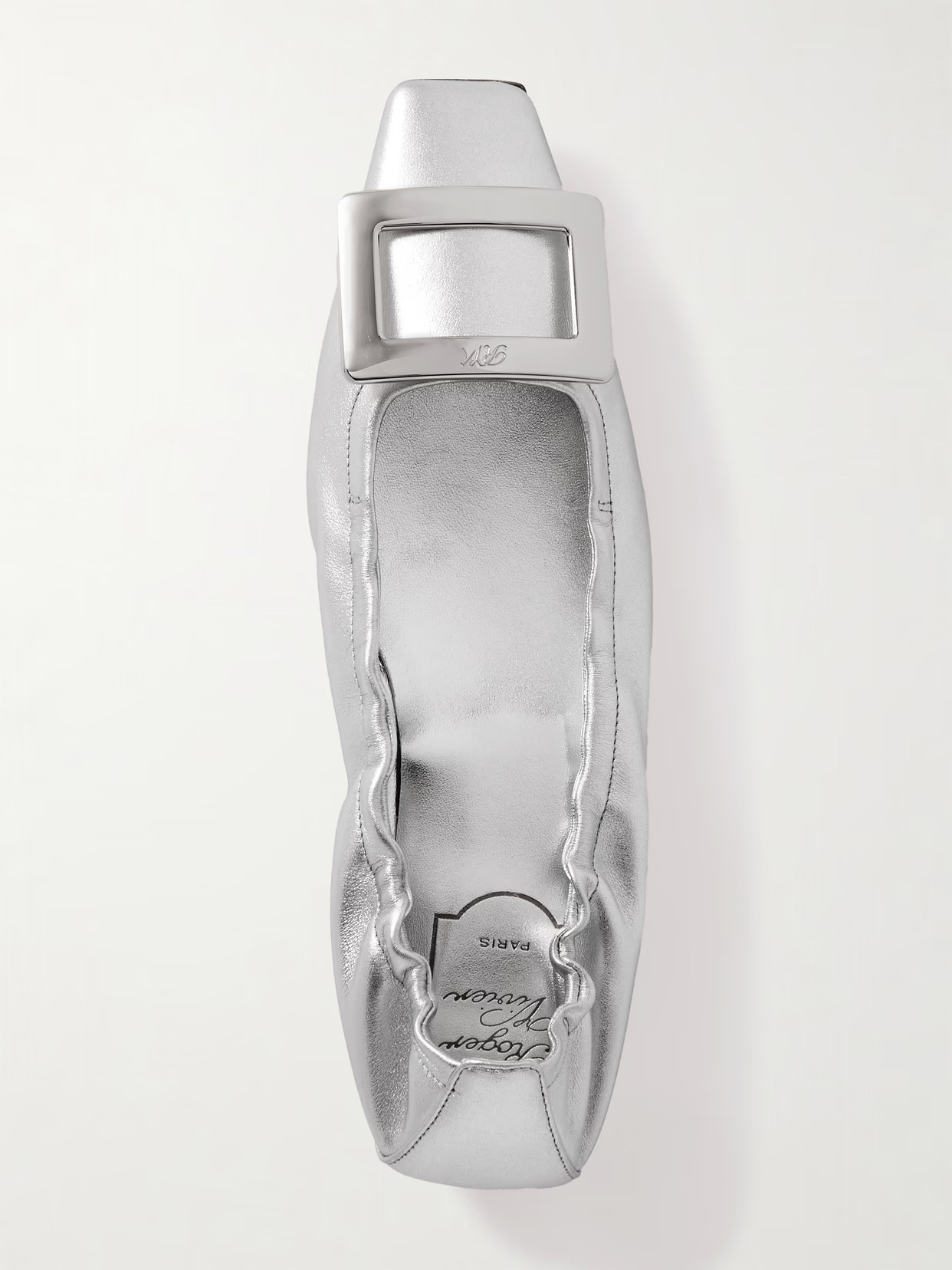 Roger Vivier - Belle Vivier 25 Embellished Metallic Ballet Flats - Silver | NET-A-PORTER (UK & EU)