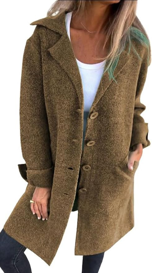 CHARTOU Women Long Cardigan Notched Collar Button Down Loose Fit Knit Blazer Sweater Jacket | Amazon (US)