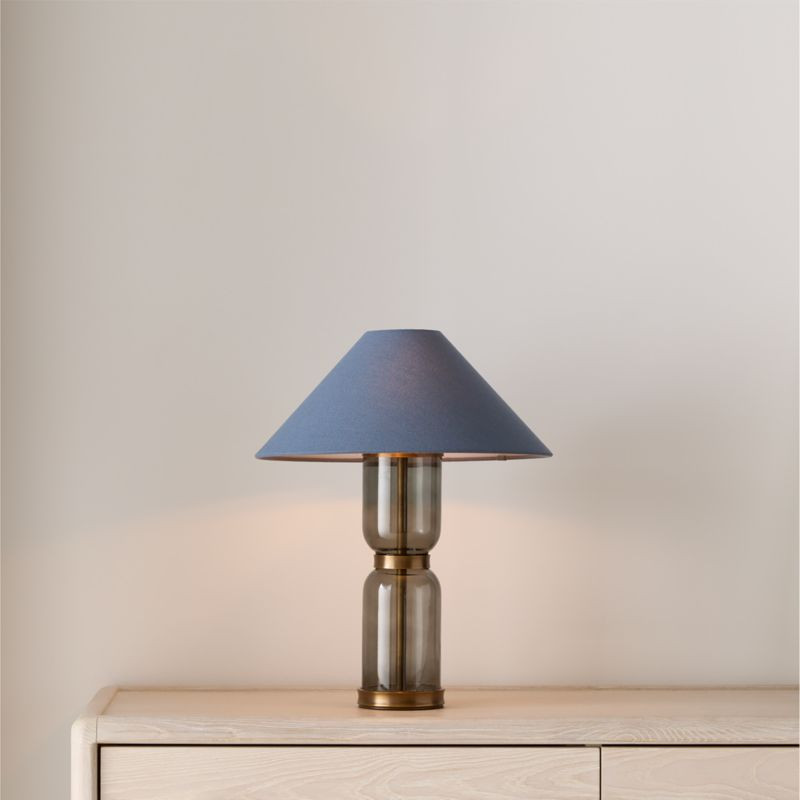 Velato Glass Table Lamp 14.5"" with Blue Shade | Crate & Barrel