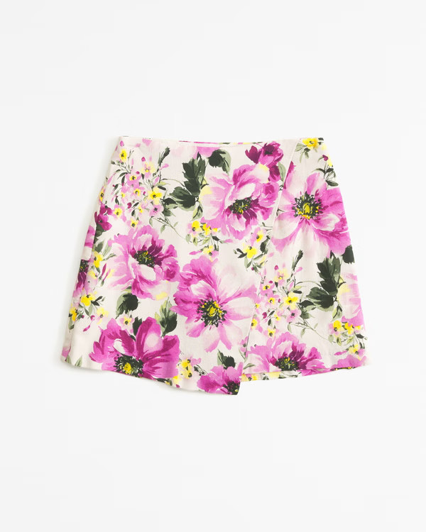 The A&F Scarlett Linen-Blend Wrap Mini Skort | Abercrombie & Fitch (US)