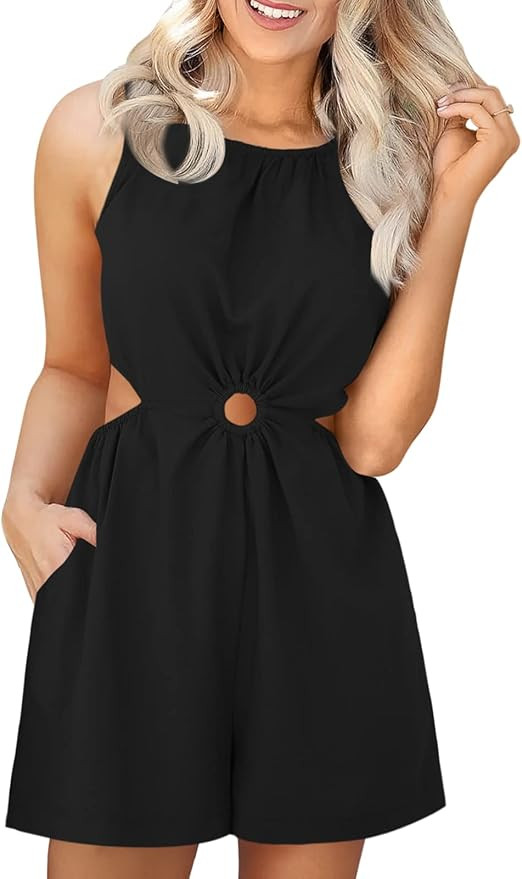 DEEP SELF Rompers for Women 2023 Summer Sleeveless Tank Romper Cutout O Ring Short Jumpsuits with... | Amazon (US)