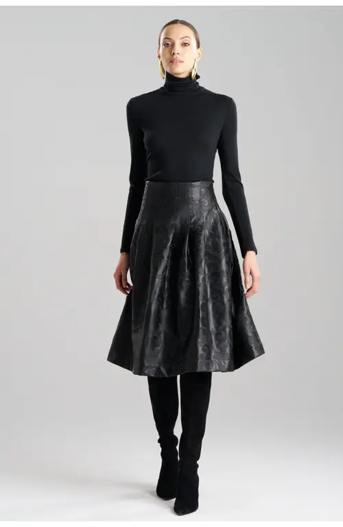 Natori Leticia - Emb. Faux Leather Stitched Down Pleat Skirt in Black at Nordstrom, Size 10 | Nordstrom