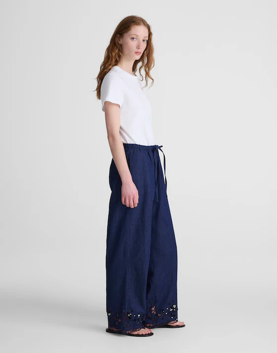 Denim Embroidered-Hem Pull-On Pants | Madewell