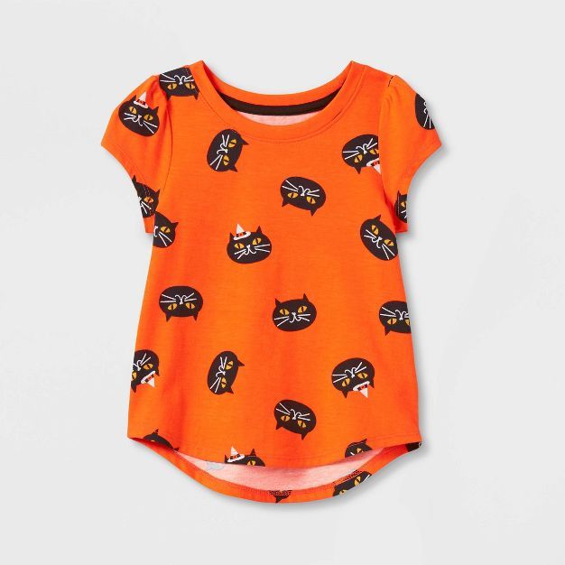 Toddler Girls' Halloween Cat Short Sleeve T-Shirt - Cat & Jack™ Orange | Target