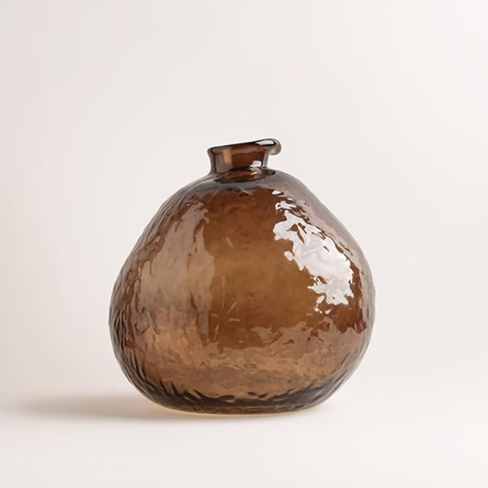 Handcrafted Minimalist Style Coffee-Colored Hammer-Patterned Glass Vase Home Decoration Hydroponi... | Amazon (US)