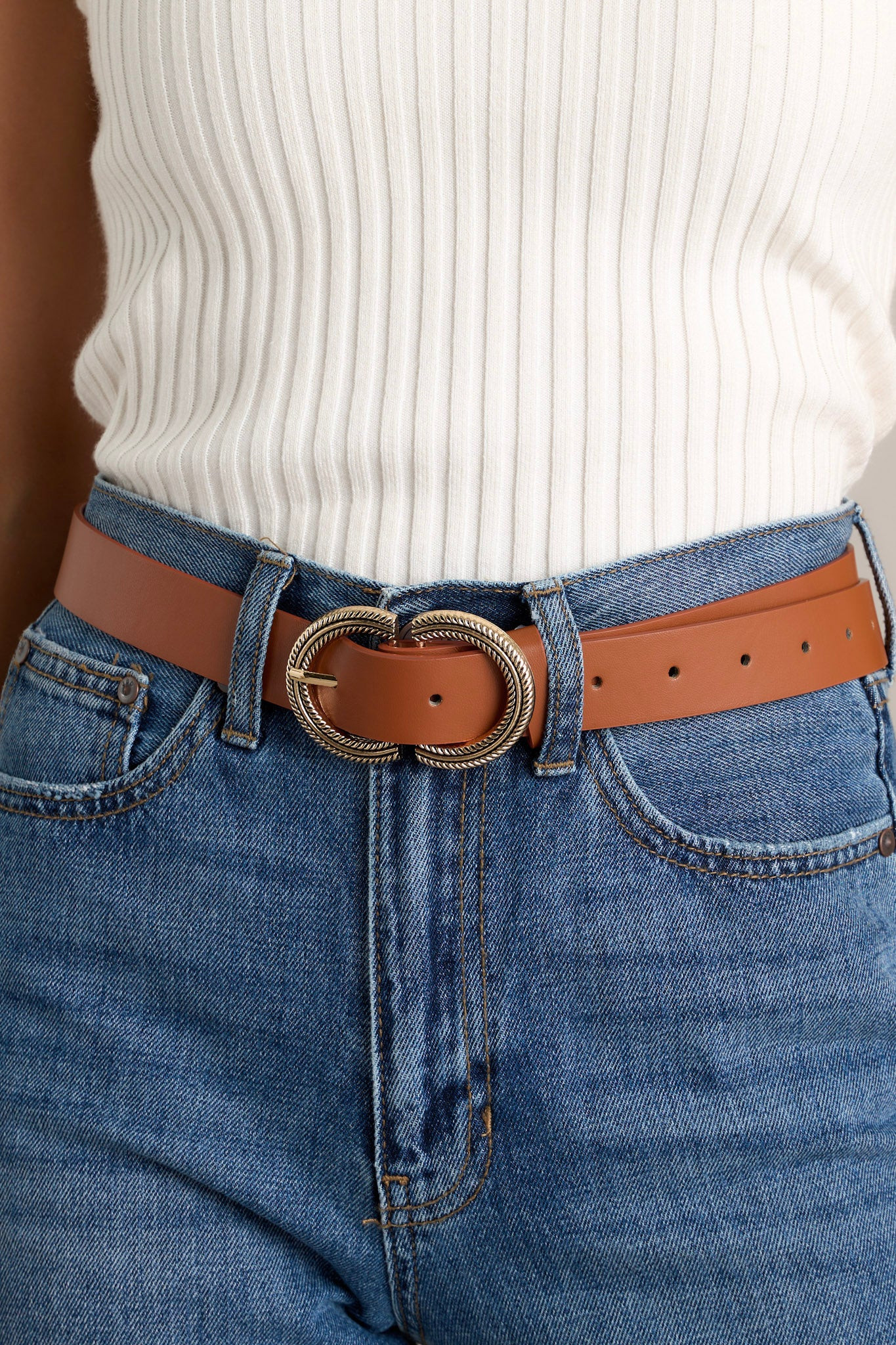 Perfect Together Cognac Belt | Red Dress