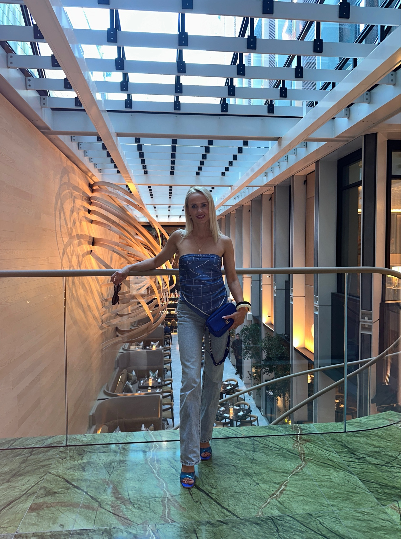 Shades of blue styling 

When it comes to summer, with the blue detailing always outfits looking outstanding no matter day or evening wear. 

Chanel blue and white logo scarf converted into top, Zara black & white bangle, Chanel small royal blue bag, Zara straight leg jeans, Amina Muaddi Lupita glass electric blue wedges.



#LTKstyletip #LTKuk #LTKsummer