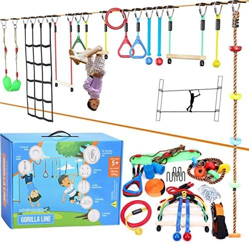 Hyponix Ninja Warrior Obstacle Course for Kids up to 880 Lbs - 2 x 60 ft - W/ Bottom Slackline & 13  | Amazon (US)