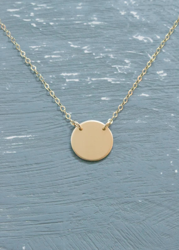 Personalized Initial or Symbol Disc Necklace, 1/2" Disc, Two Holes, Hand-Stamped, Dainty Necklace... | Etsy (US)