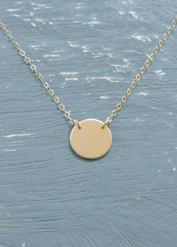 Personalized Initial or Symbol Disc Necklace, 1/2" Disc, Two Holes, Hand-Stamped, Dainty Necklace... | Etsy (US)