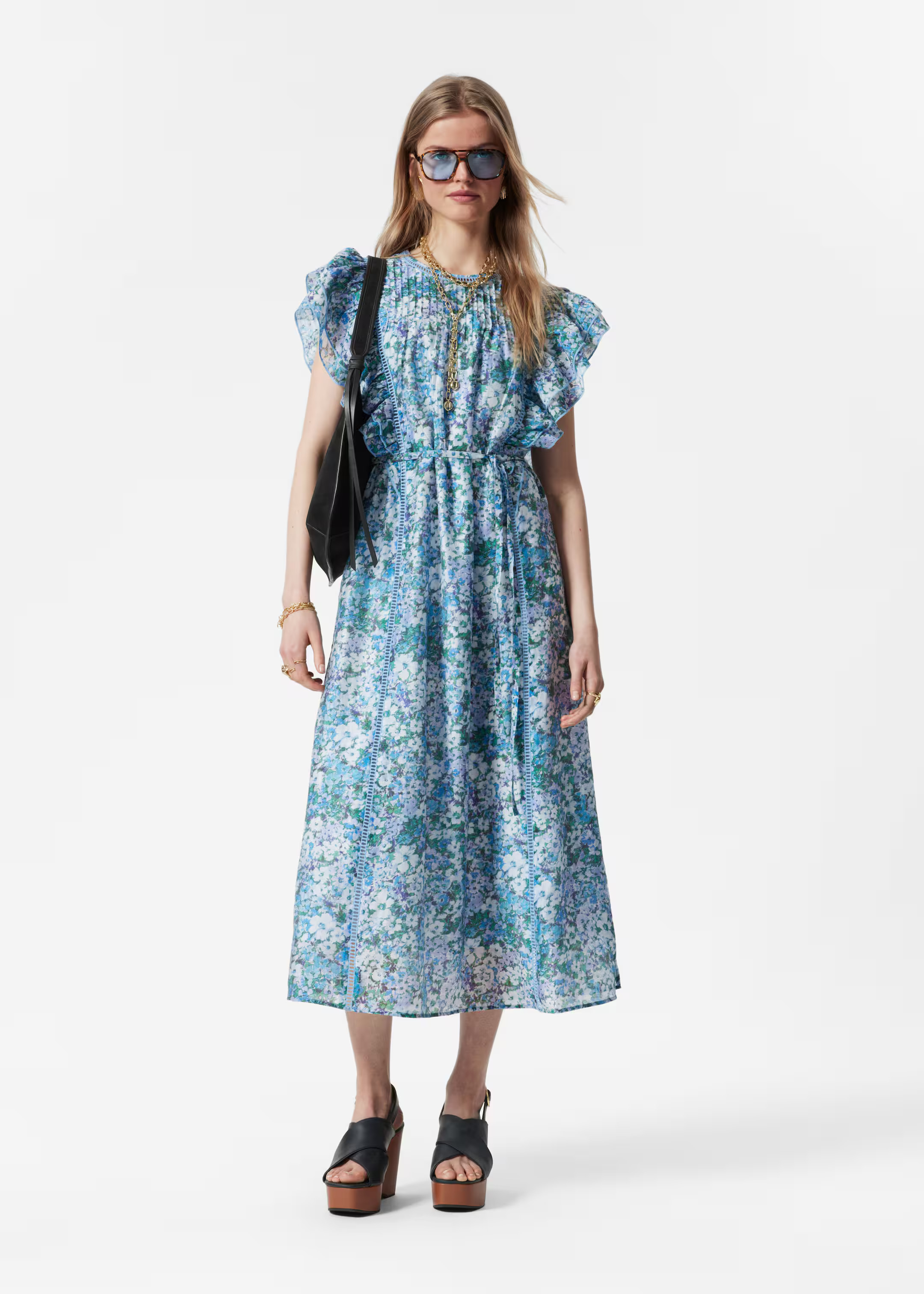 Midi dress designed with a round neckline and short frilled sleeves, accented by delicate pin tuc... | & Other Stories EU