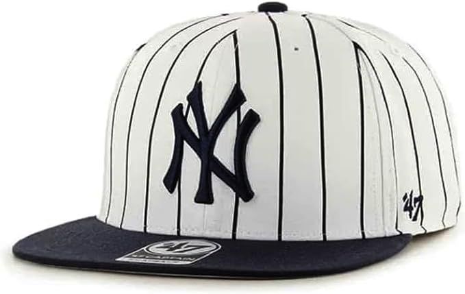 '47 New York Yankees Hat Mens Womens Adjustable Cap, Pinstripe White/Navy Blue | Amazon (US)