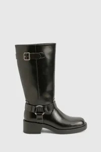Vintage Look Harness Detail Biker Knee High Boot | boohoo (US & Canada)