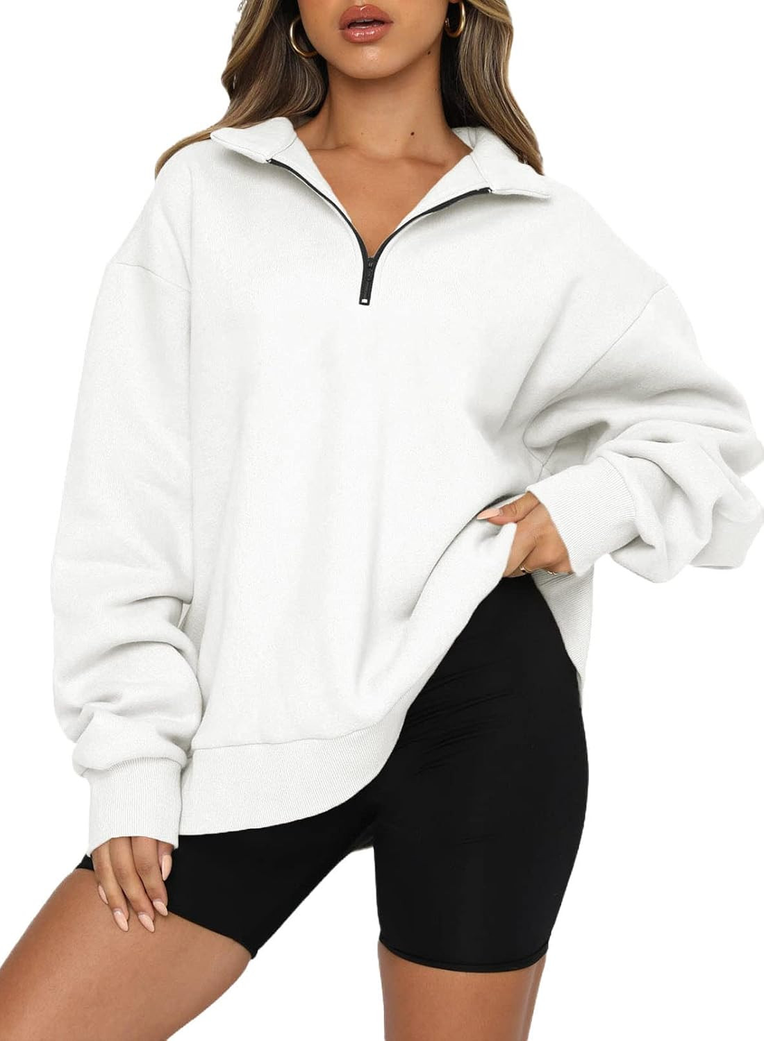 BLENCOT Half Zip Pullover Women Oversized Fleece Sweatshirt Workout Tops | Amazon (US)