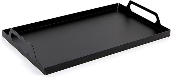 Coffee Table Tray, Serving Tray Snack Tray Rectangle Black Metal Tray with Handles 16.7x9.5 inche... | Amazon (US)