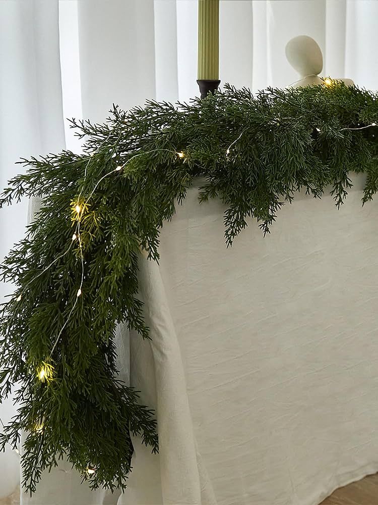Amazon.com: PARTY JOY Seasonal Artificial Christmas Garland with Lights Pine Needle Cypress Red B... | Amazon (US)