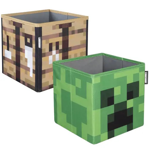 MINECRAFT Fabric Storage Boxes 2 Piece Creeper & Crafting Table, 10 Inch in Multicolored at Nordstrom | Nordstrom