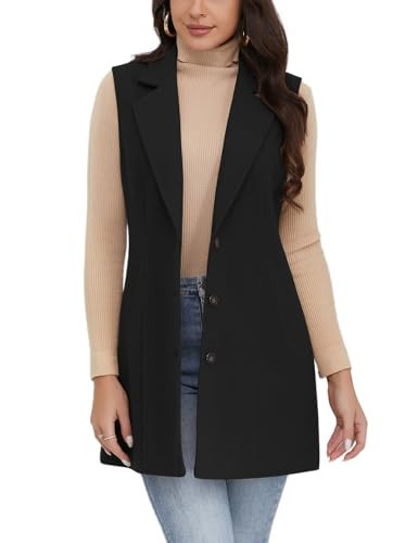 IDEALSANXUN Long Vest for Women Sleeveless Blazer Jackets Trench Coat 2026 Wool Coat Jackets Fall Fashion Outfits Winter Clothes Outerwear, Pure Black, S | Amazon (US)