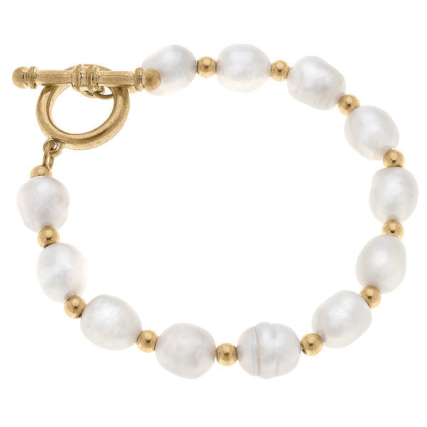 Summer Baroque Pearl & Seed Bead T-Bar Bracelet in Ivory | CANVAS