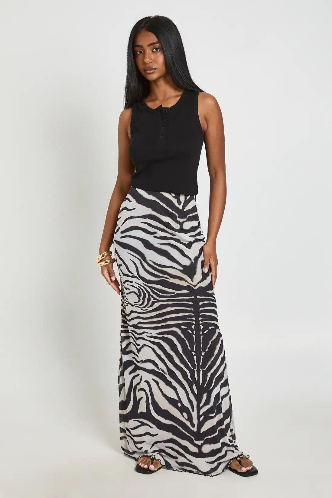 Black Zebra Print Mesh Maxi Skirt | Boohoo USA | boohoo (US & Canada)