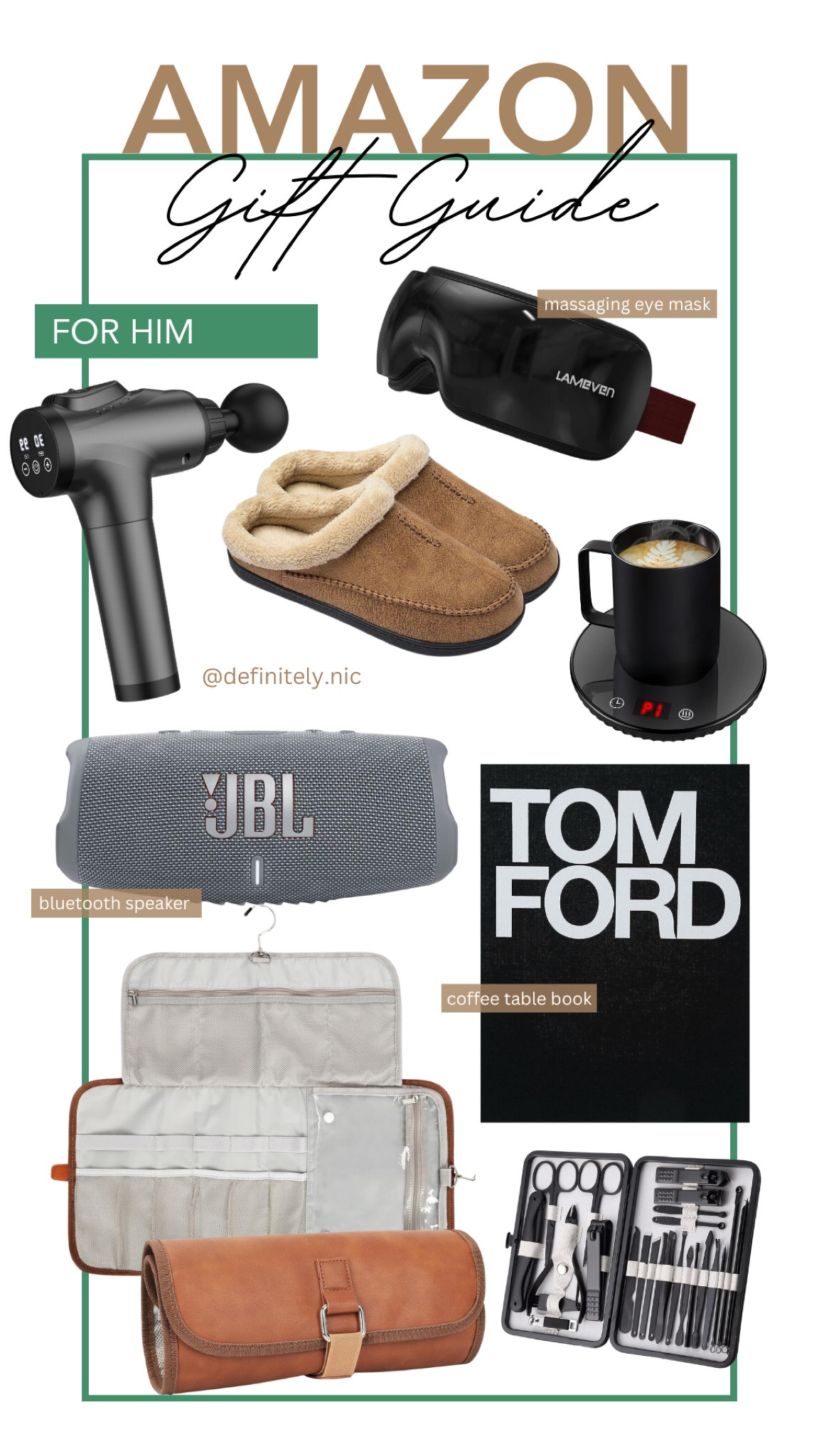 Amazon gift guide for him!

Massage gun, massaging eye mask, coffee table book, tumbler, heated mug, travel kit, nail kit, Bluetooth speaker, slippers, etc.

#LTKfindsunder100 #LTKGiftGuide #LTKHoliday