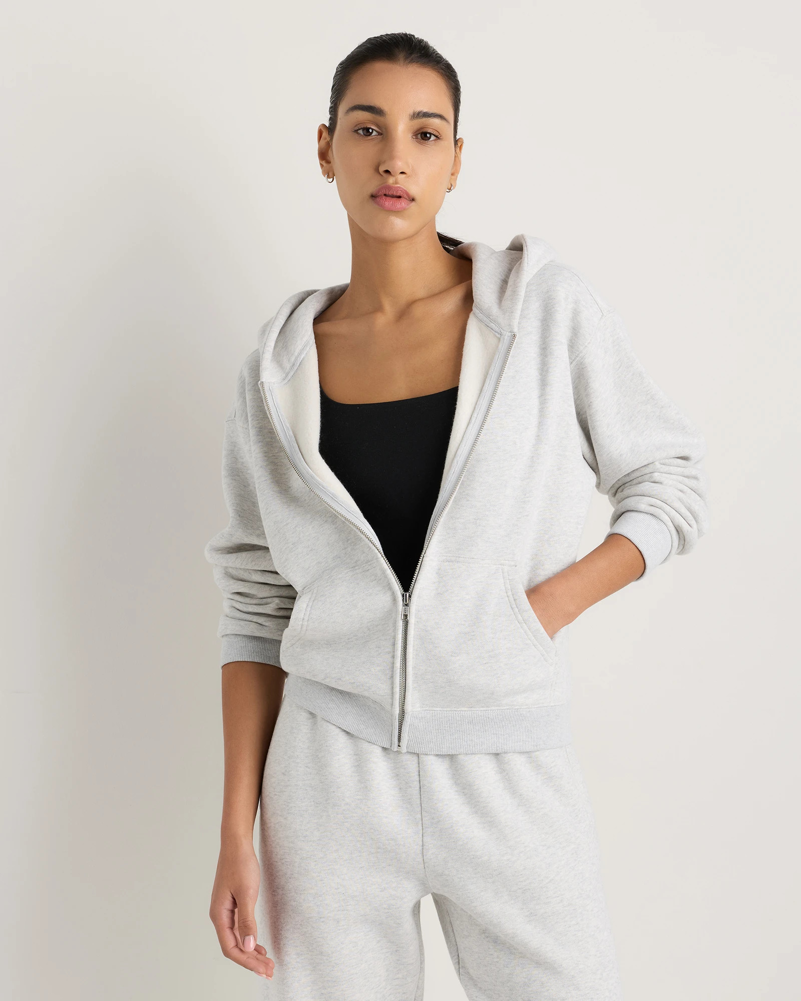 Quince | Women's Everyday Fleece Full-Zip Hoodie in Black, Size XL, Organic Cotton | Quince