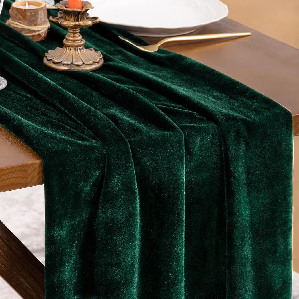 Socomi Green Velvet Christmas Table Runner Cloth Decor 20 x 120 Inches 10ft Fabric Emerald Green ... | Amazon (US)