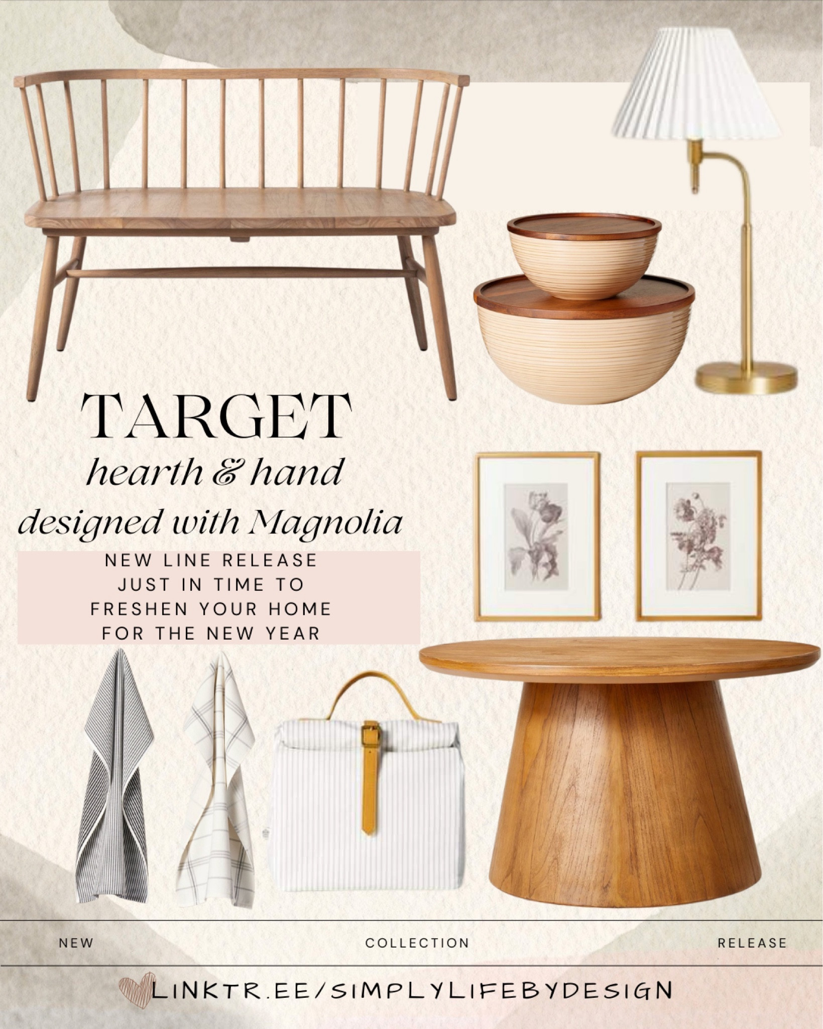 NEW release. Hearth & hand with magnolia. Refresh your home for the new year with these new home finds. 

Coffee table, lunch bag, kitchen towels, floral art, pleated shade metal arch table lamp, dining bench, blush serving bowls  

#LTKsalealert #LTKstyletip #LTKhome