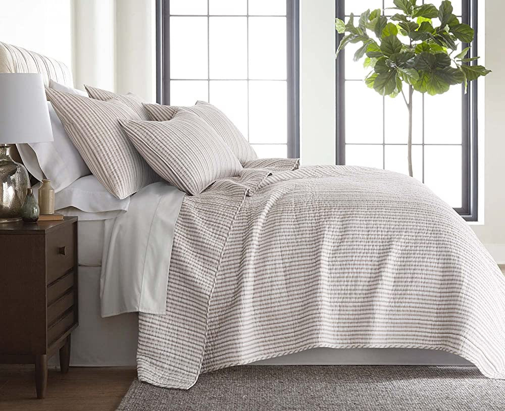 Levtex Home - Tobago Stripe Taupe Quilt Set - King Quilt + Two King Pillow Shams - White, Taupe -... | Amazon (US)