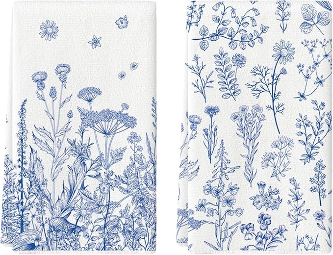 Artoid Mode Blue Antique Herbs Wild Flowers Leaves Spring Kitchen Towels Dish Towels, 18x26 Inch ... | Amazon (US)