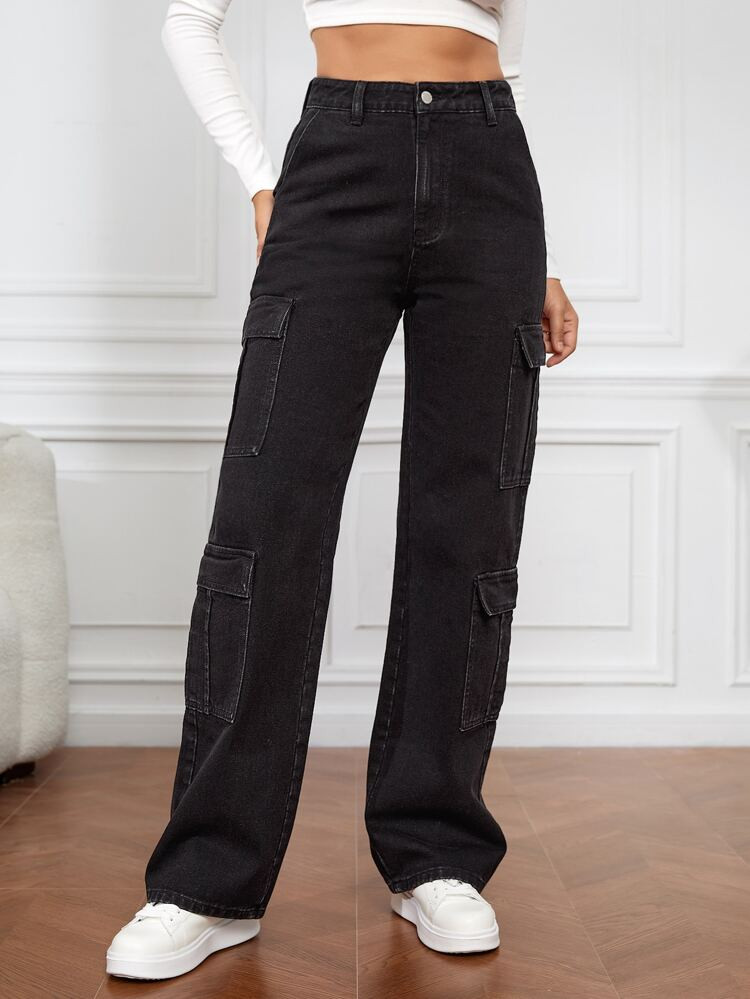 SHEIN Tall High Waist Flap Pocket Cargo Jeans | SHEIN
