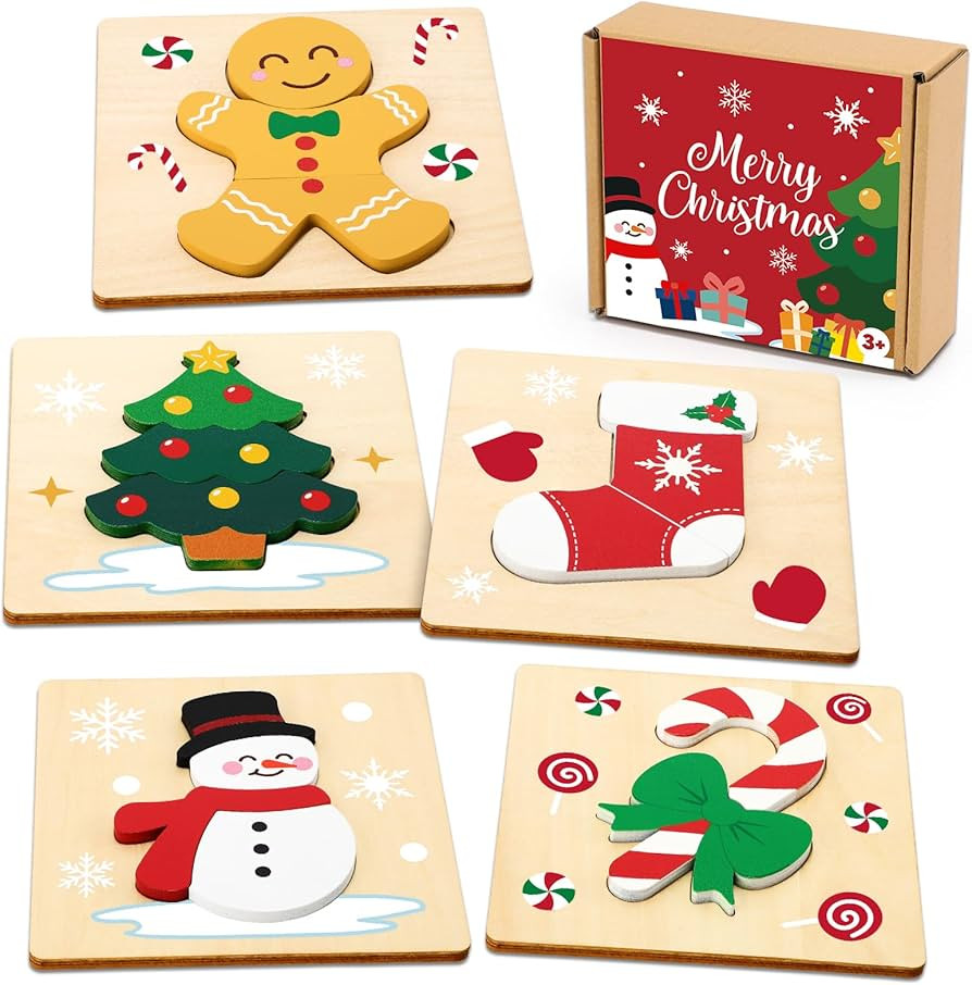 Christmas Wooden Puzzles Wooden Jigsaw Puzzles for Kids Toddlers Development Montessori Toys Bask... | Amazon (US)