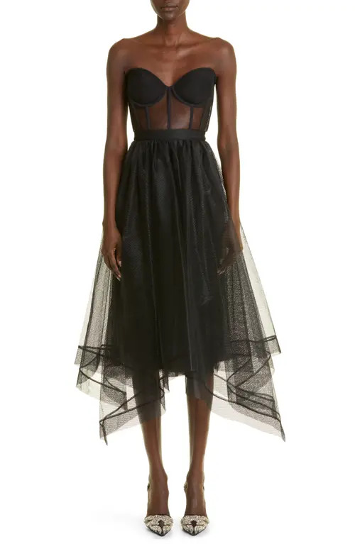 Alexander McQueen Sheer Corset Bodice Strapless Tulle Dress in 1000 Black at Nordstrom, Size 4 Us | Nordstrom