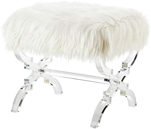 Posh Living Brayden Modern Faux Fur Fabric Ottoman with Acrylic X-Legs in Cream | Amazon (US)