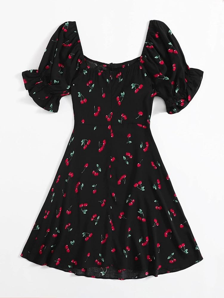 Floerns Women's Summer Drawstring Sweetheart Neck Puff Sleeve A Line Short Dress | Amazon (US)