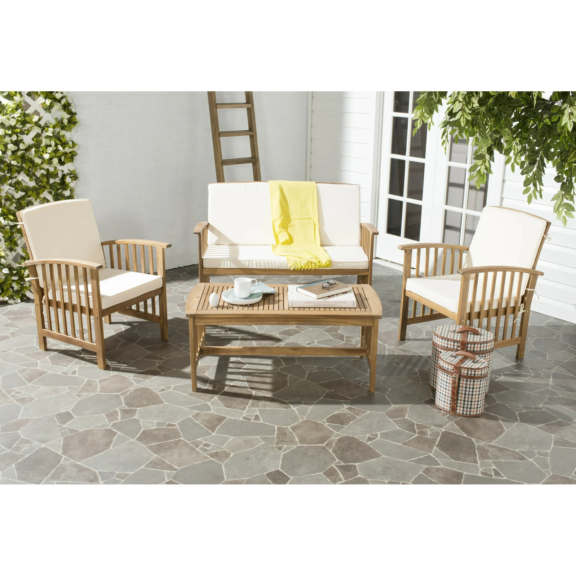 Safavieh Rocklin Outdoor Contemporary 4 Piece Living Set with Cushion | Walmart (US)