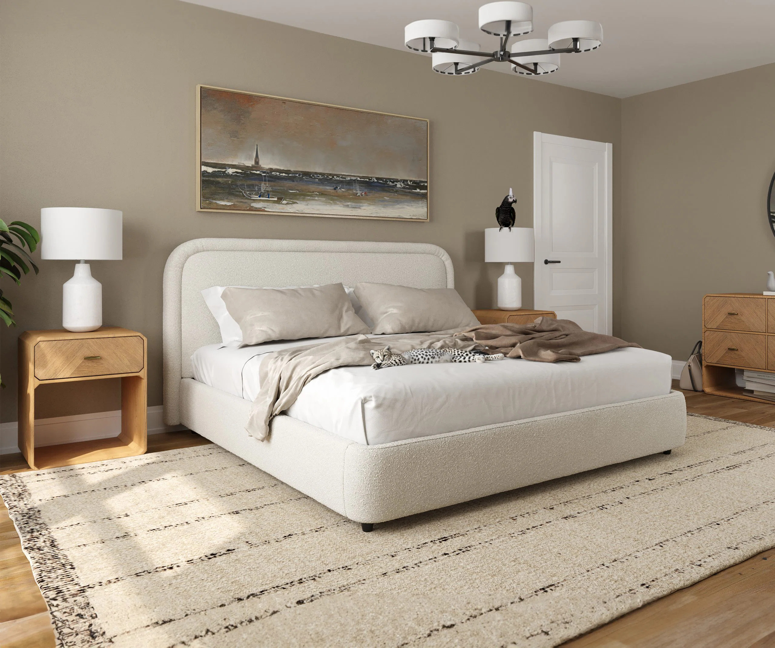 Performance Boucle Fabric Bed with Modern Thick & Smooth Headboard, Meliek | Wayfair North America