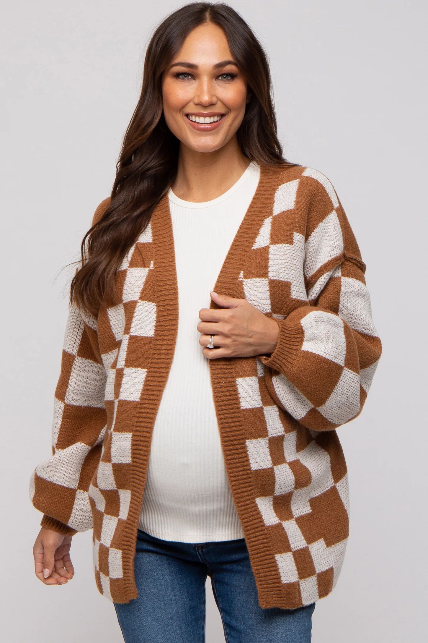 Camel Checkered Maternity Sweater | PinkBlush Maternity