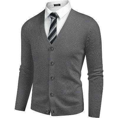 COOFANDY Men's V Neck Cardigan Sweater Casual Lightweight Button Down Knitted Cardigan Sweater Dark Grey L | Target