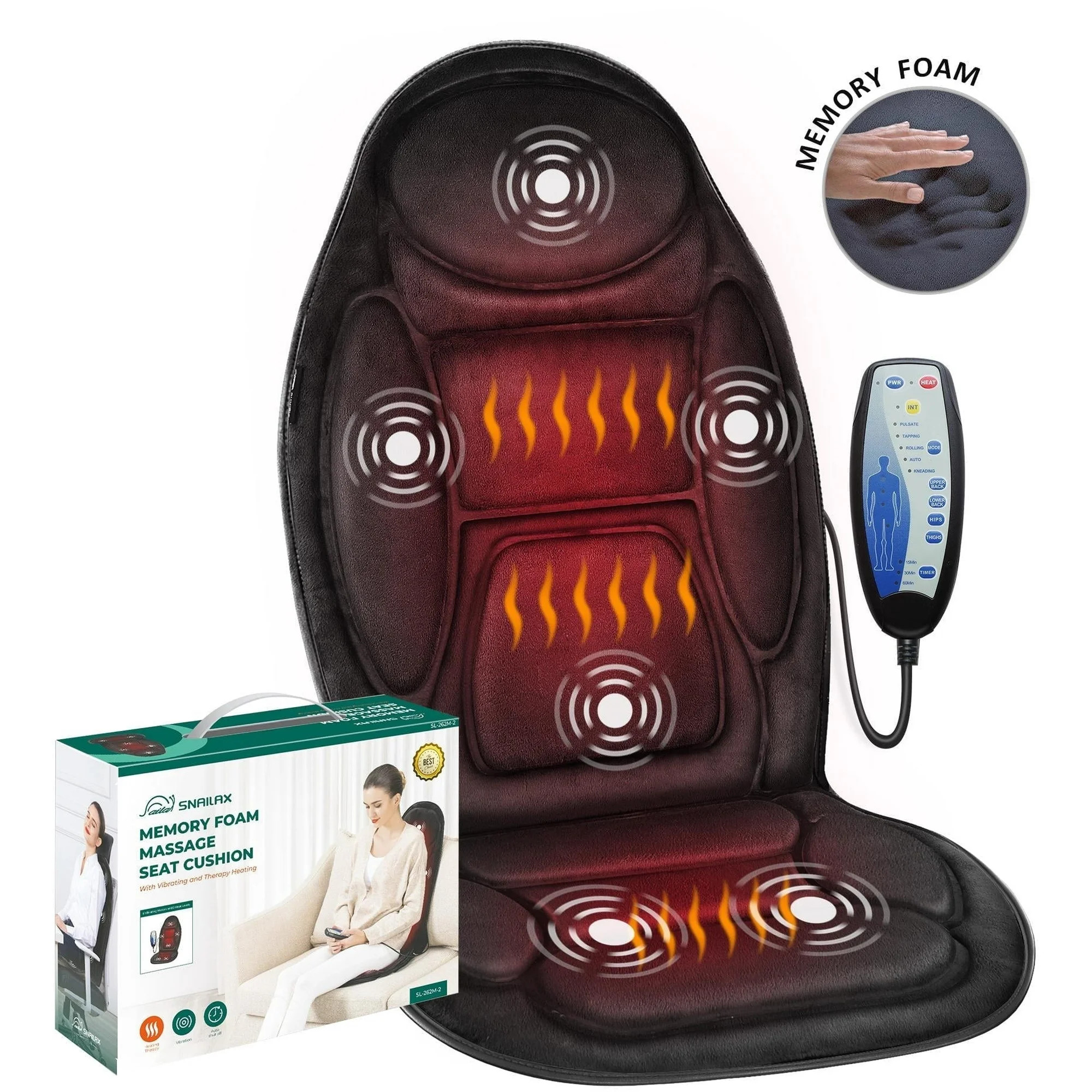 Snailax Back Massager with Heat, Soothing Memory Foam Massage Chair Pad for Home Use, Gift | Walmart (US)