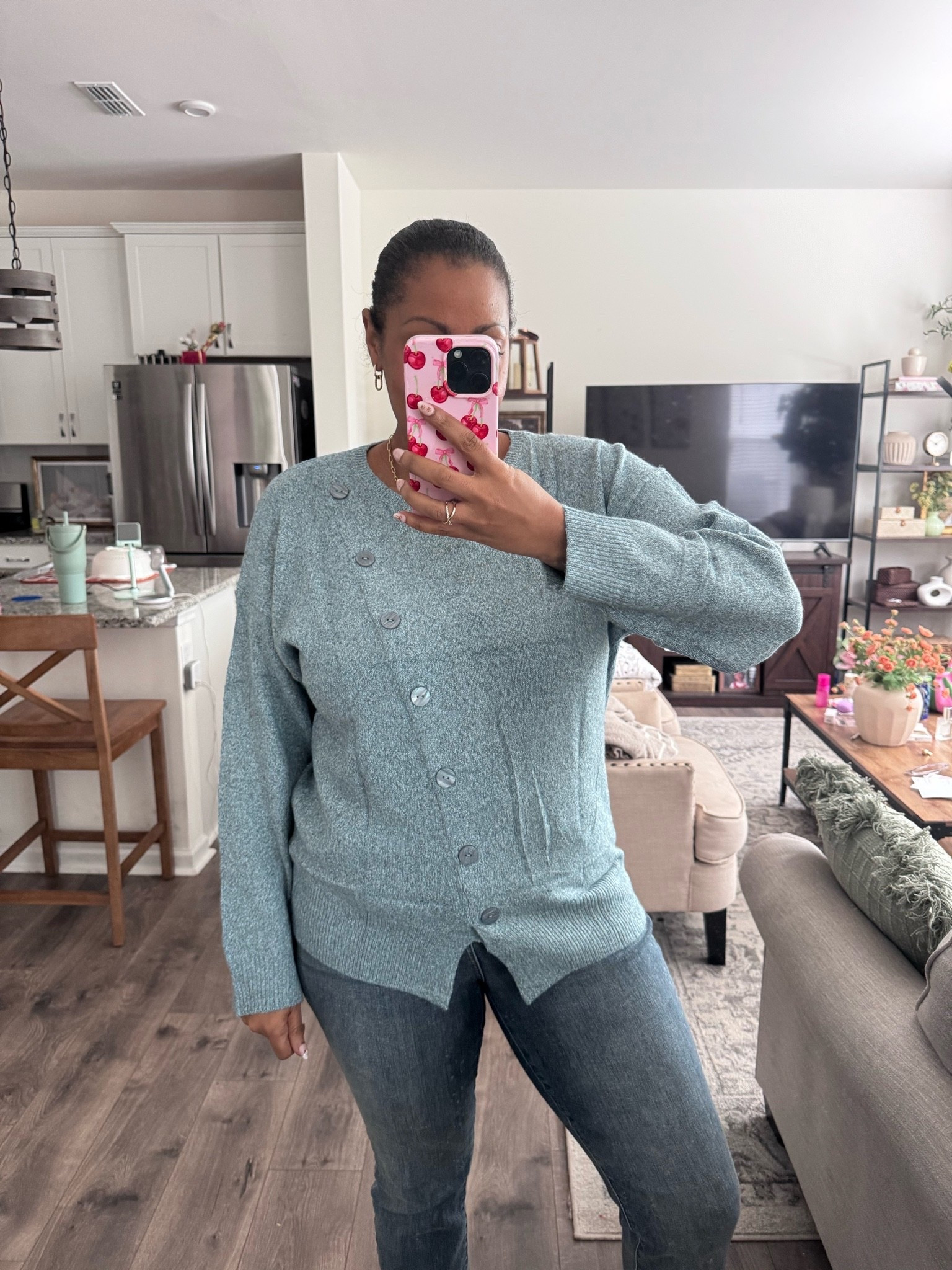 Super soft with some stretch asymmetrical button sweater. Wearing size large.

#LTKootd #LTKMidsize #LTKSeasonal