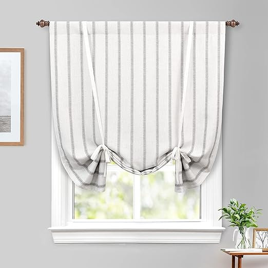 DriftAway Farmhouse Linen Blend Blackout Tie Up Curtain for Kitchen Vertical Striped Printed Line... | Amazon (US)