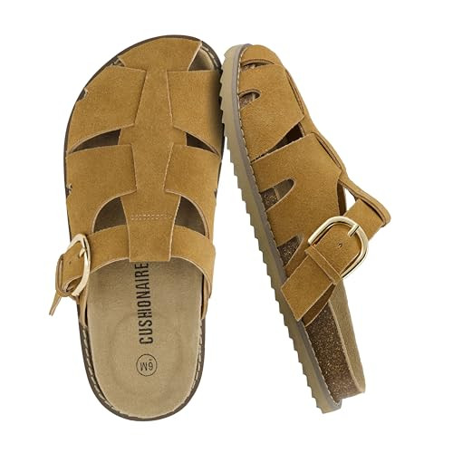 CUSHIONAIRE Benson Fisherman Sandals for Women 2025 – Suede Slip On Closed Toe Womens Clogs with Memory Foam Cork Footbed and Arch Support, CHESTNUT 11W | Amazon (US)