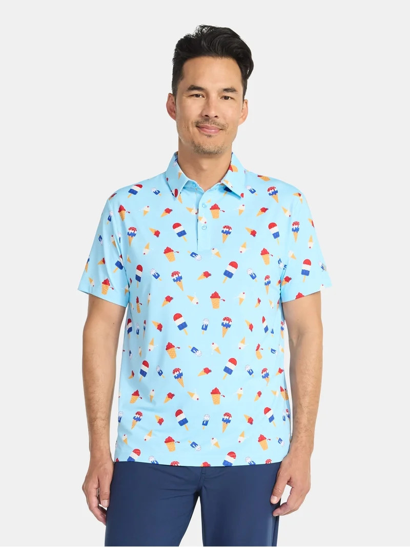 Birdie Bound Men's and Big & Tall Men's Ice Cream Drip Print Polo Shirt, Sizes XS-4XLT | Walmart (US)